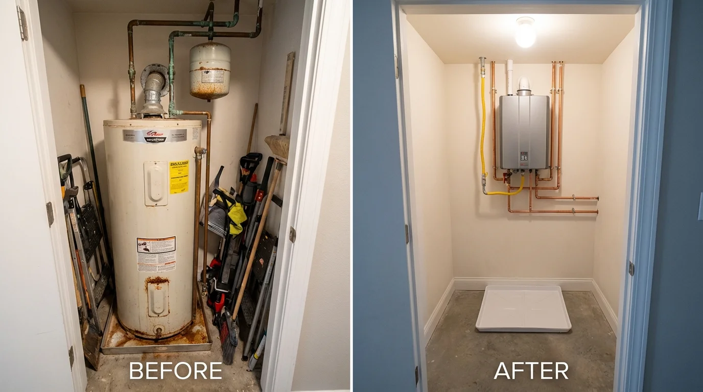 Tank water heater versus wall-mounted tankless unit comparison for Centerton, AR homeowners