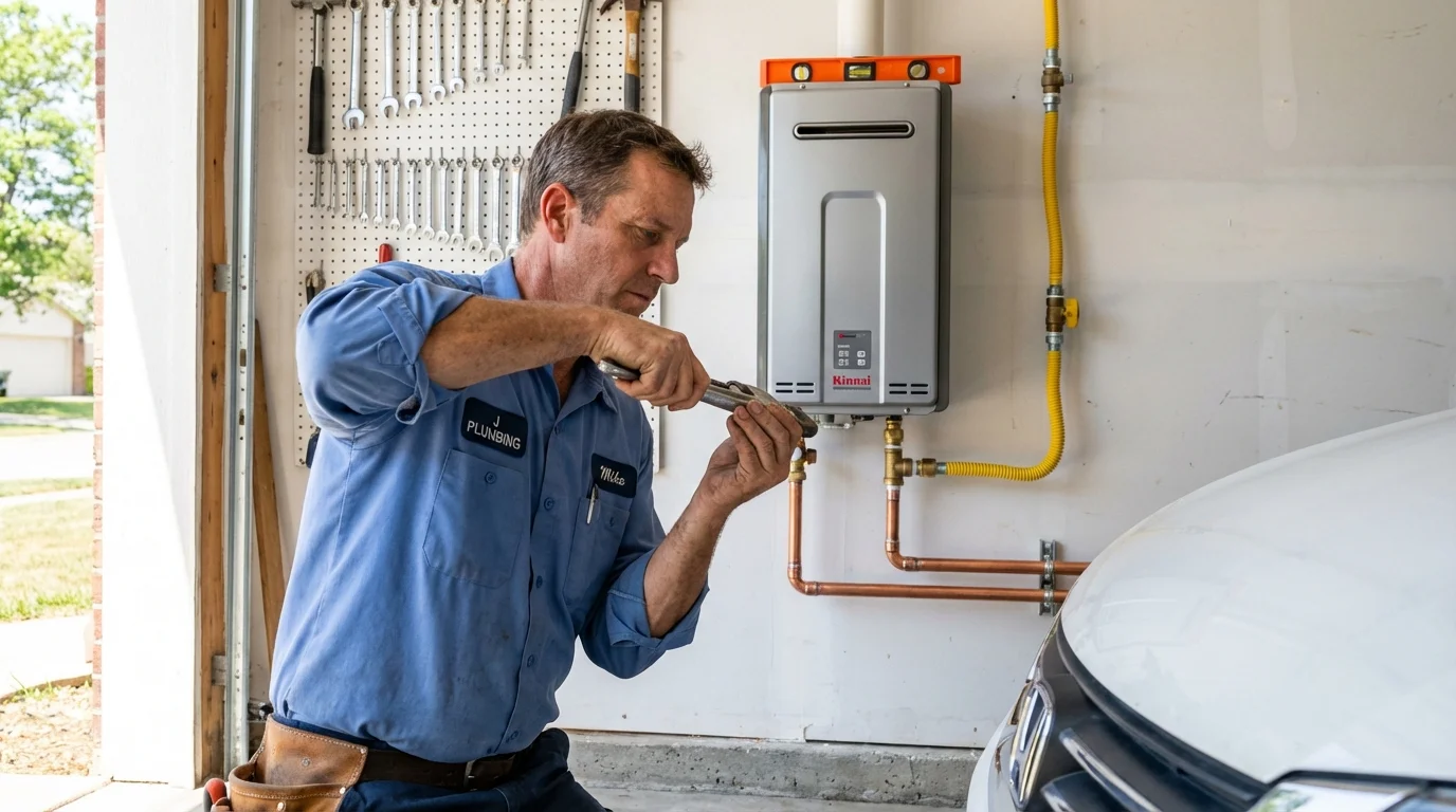 Tankless water heater installation by a Johns Plumbing LLC plumber in Centerton